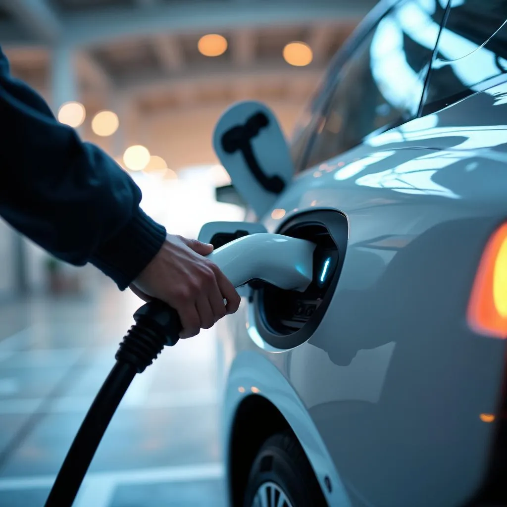 Cliente utilizando un cargador rápido para vehículo eléctrico