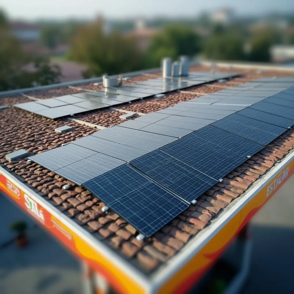 Panel solar en el techo de una estación de servicio EstacionesAR+