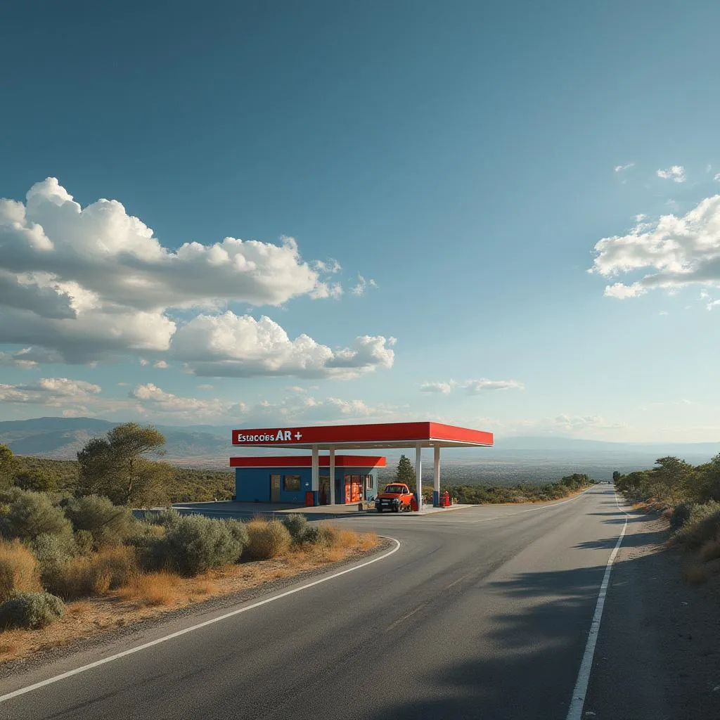 Vista panorámica de una estación de servicio EstacionesAR+ en una ruta argentina